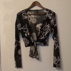 Black and White Tie-Front Top